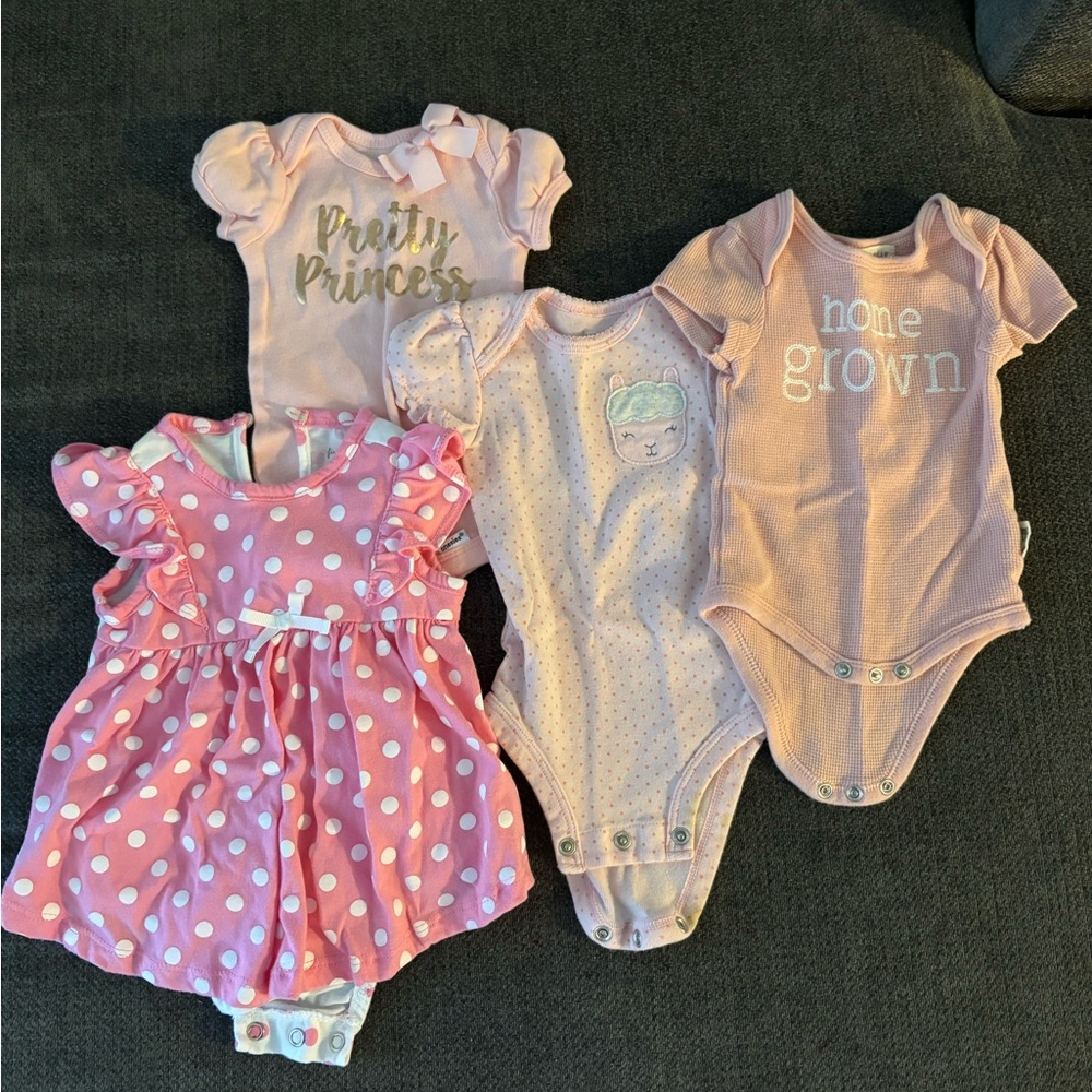 Pink Polka Dot and Solid Onesie Set
